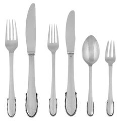 Georg Jensen Beaded Sterling Silverware Set for 6