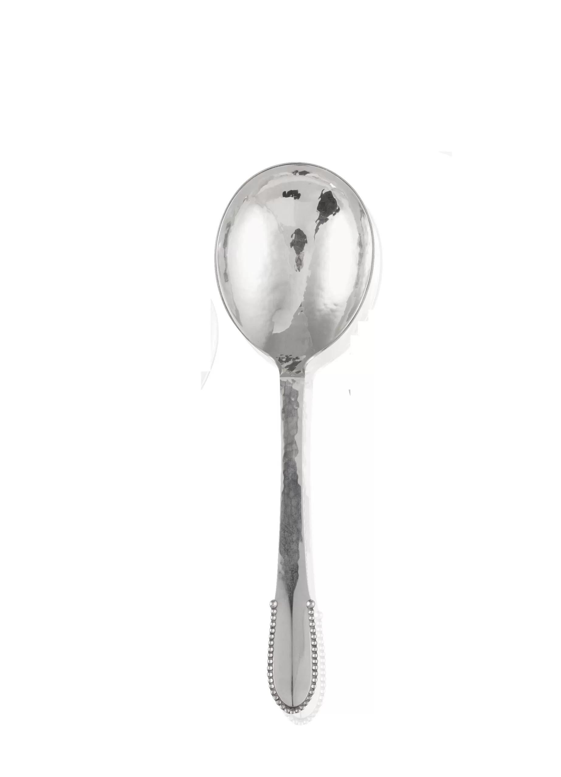 Early 20th Century Georg Jensen Beaded Sterling Silverware Set for 8 For Sale