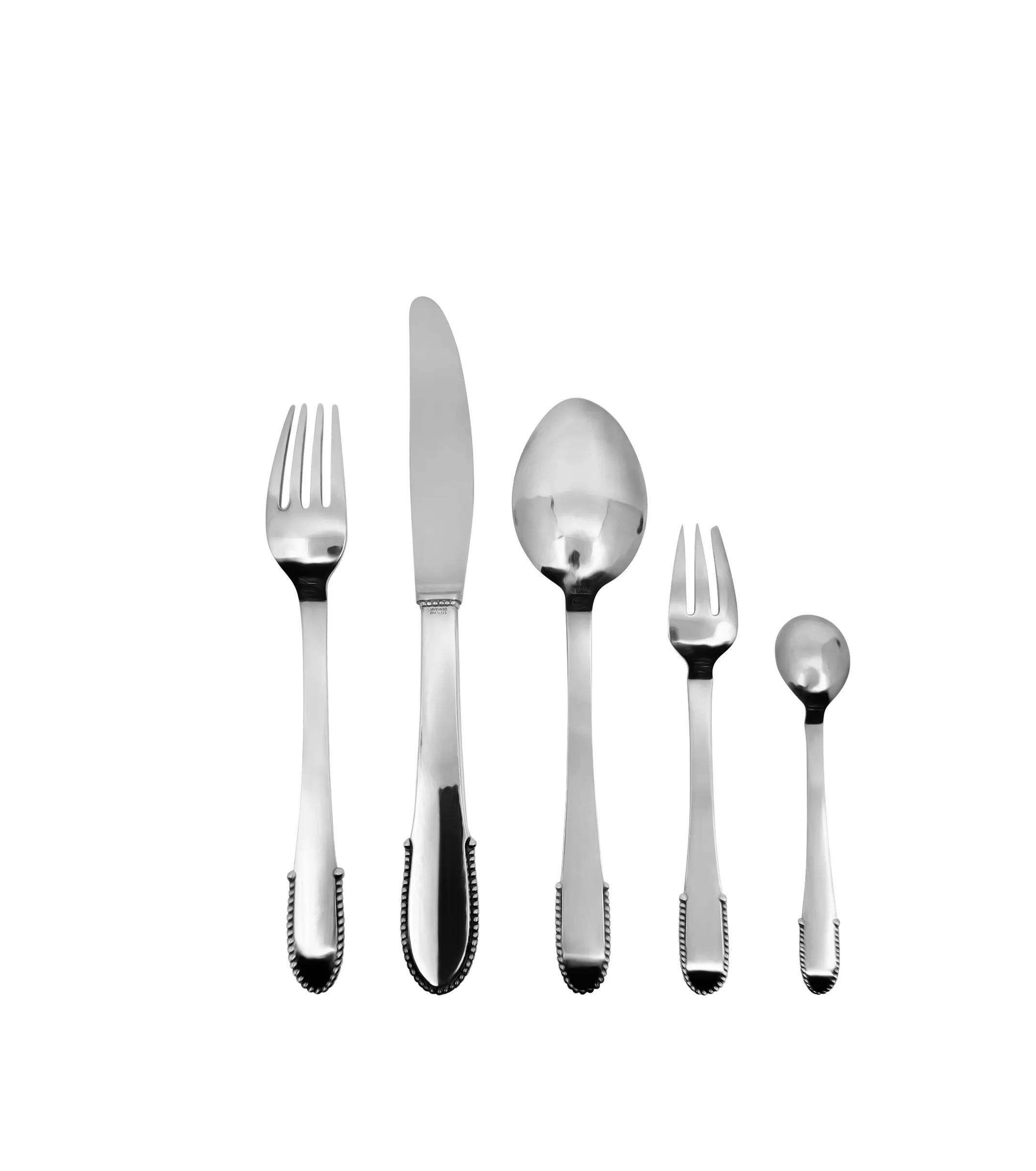 Georg Jensen Beaded Sterling Silverware Set for 8 For Sale 2