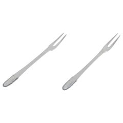 Antique Georg Jensen Beaded. Two meat forks in 830 silver. 1915-1930