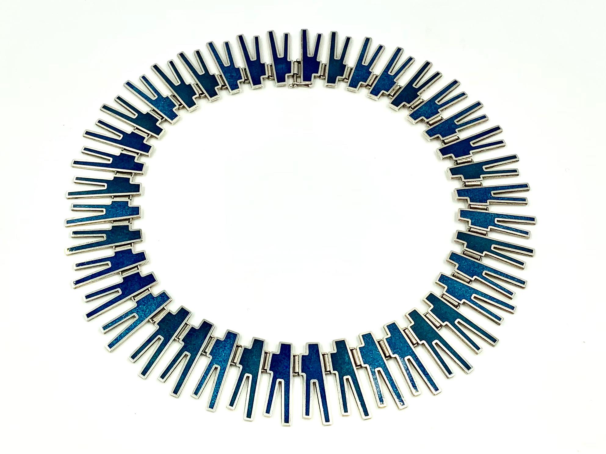 Georg Jensen Bente Bonne Silver, Enamel Necklace, Bracelet, Earrings Set, 1960s For Sale 9