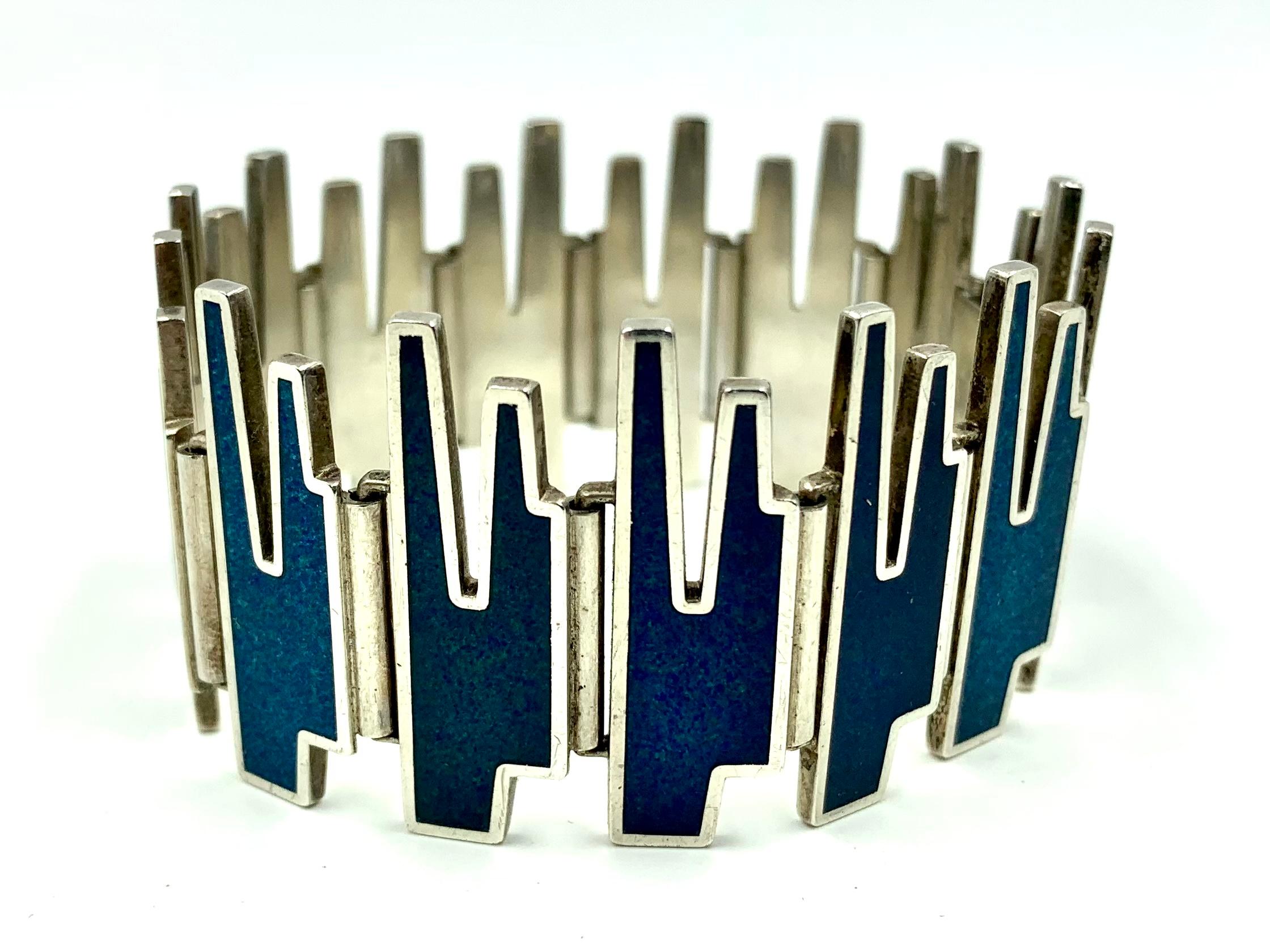 Georg Jensen Bente Bonne Silber, Emaille Halskette, Armband, Ohrringe Set, 1960er Jahre im Angebot 2