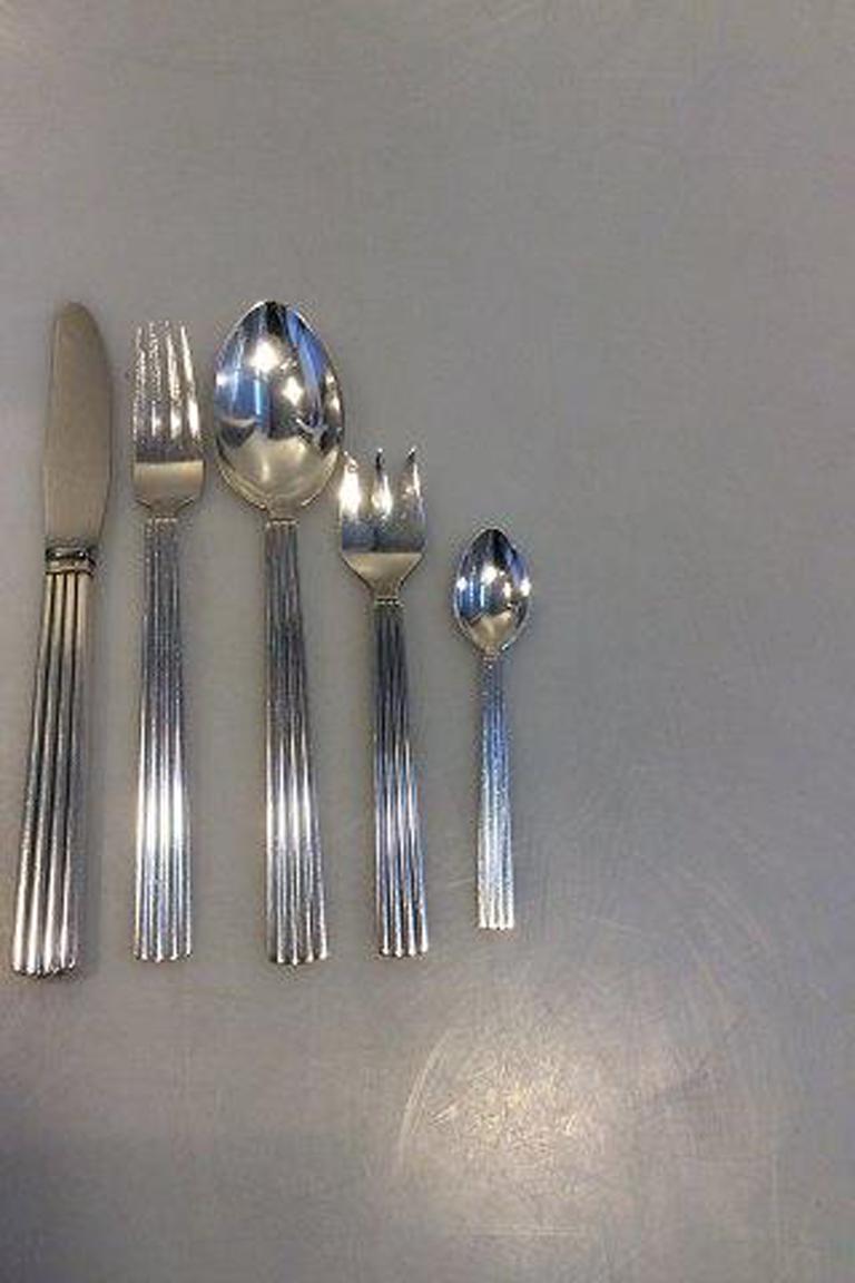 20th Century Georg Jensen Bernadotte Sterling Silver Lunch Flatware Set 60 Pieces For Sale