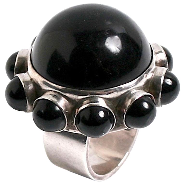 Georg Jensen Black Onyx Ring Designed by Astrid Fog, Denmark For Sale