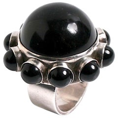 Retro Georg Jensen Black Onyx Ring Designed by Astrid Fog, Denmark