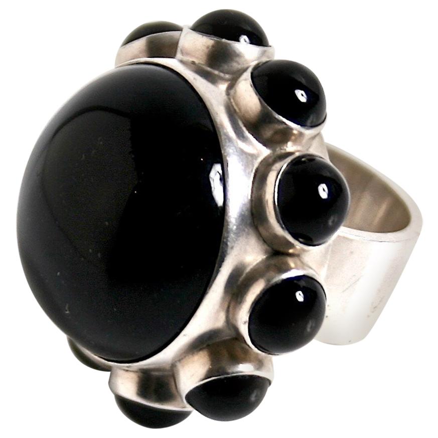 Georg Jensen black onyx ring designed by Astrid Fog Denmark For Sale