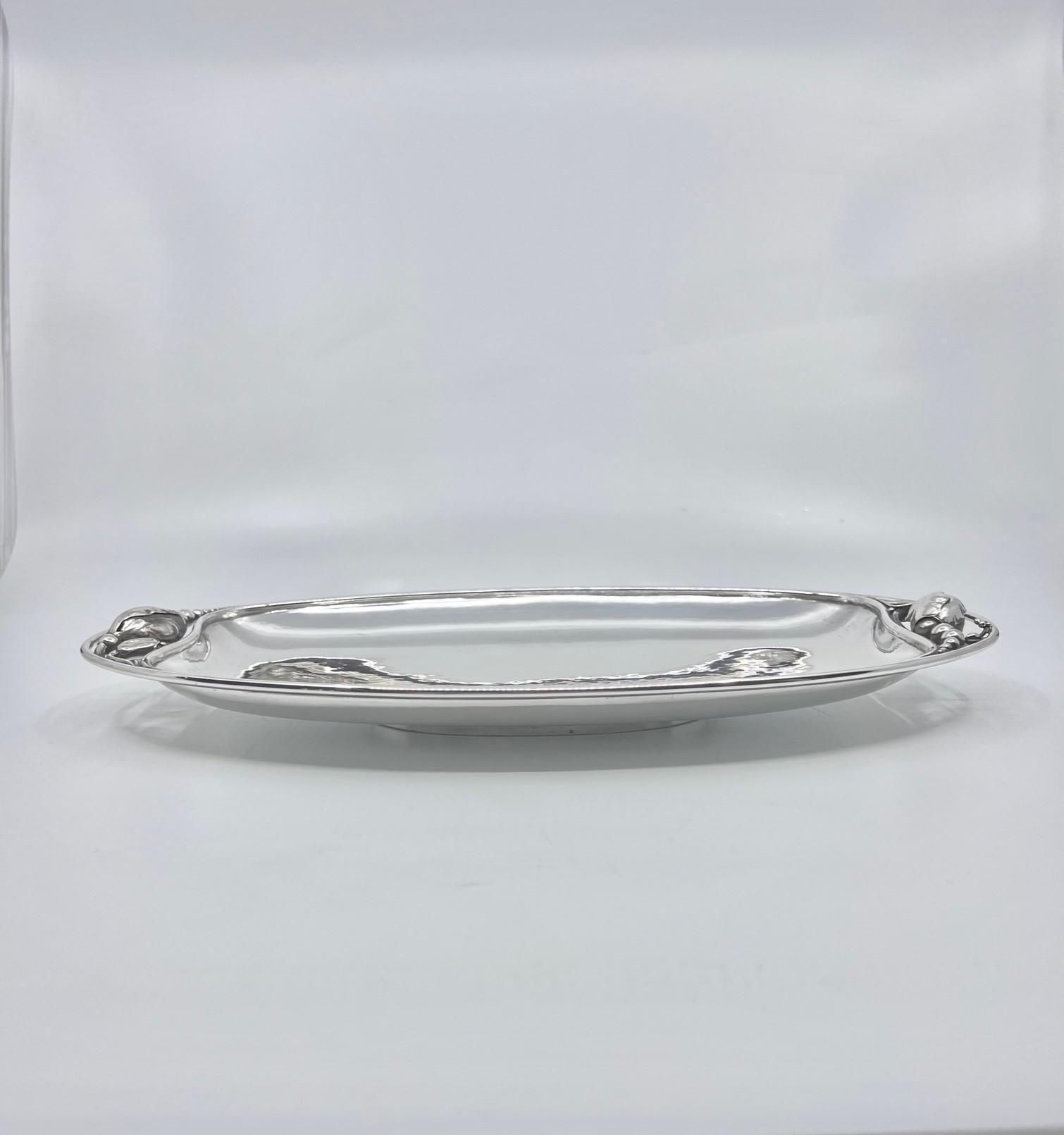 Art Nouveau Georg Jensen Blossom Sterling Silver Bread Tray #2D For Sale