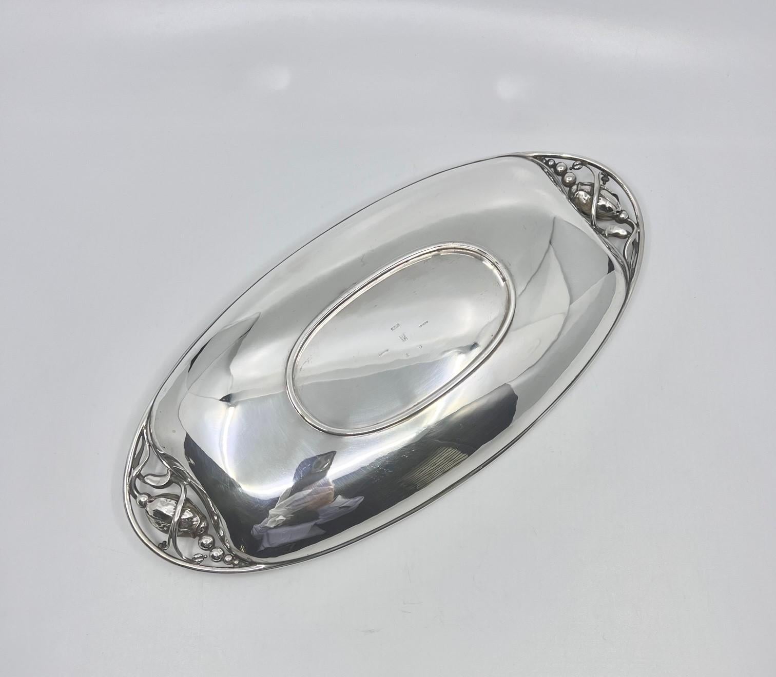 Hand-Crafted Georg Jensen Blossom Sterling Silver Bread Tray #2D For Sale