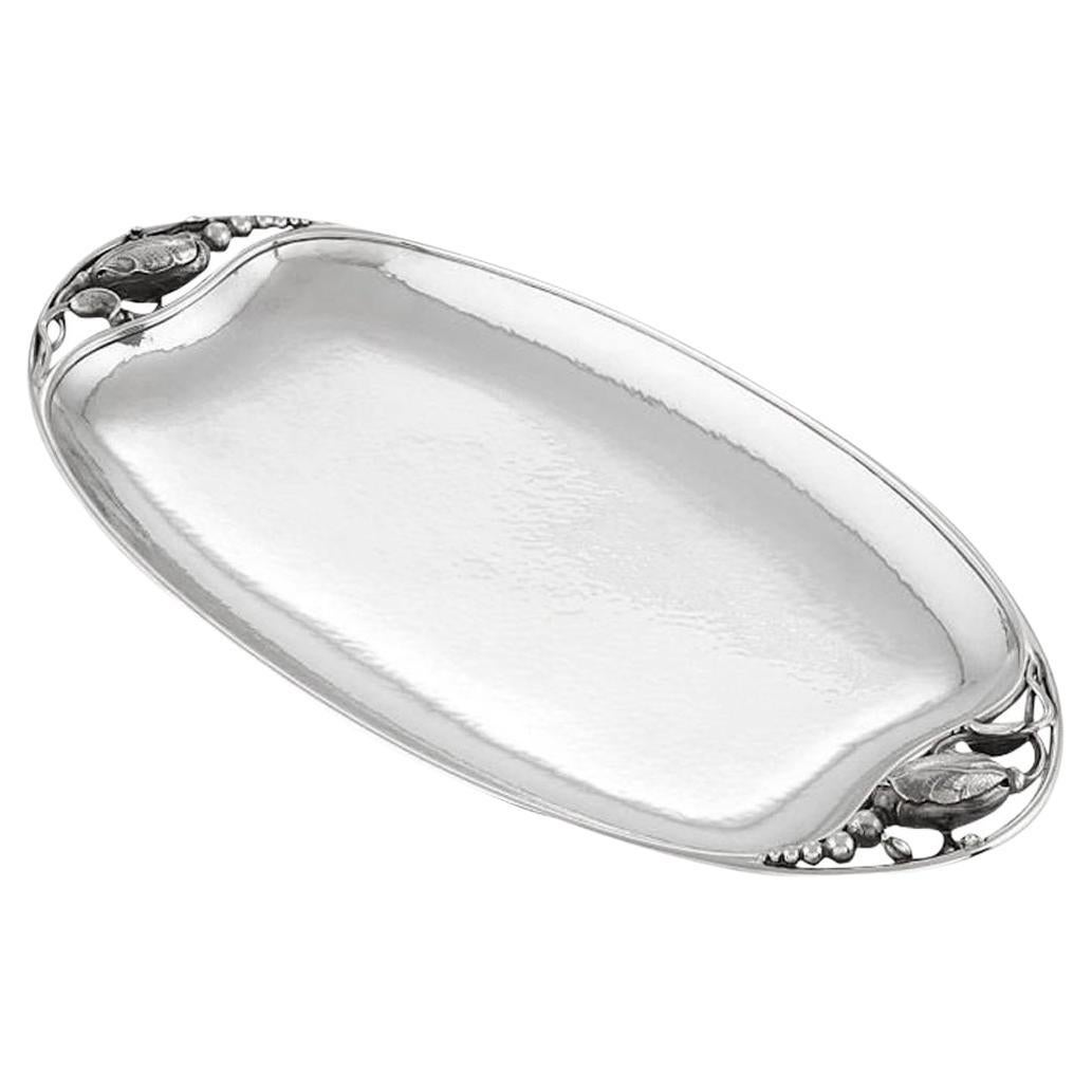 Georg Jensen Blossom Sterling Silver Bread Tray #2D For Sale