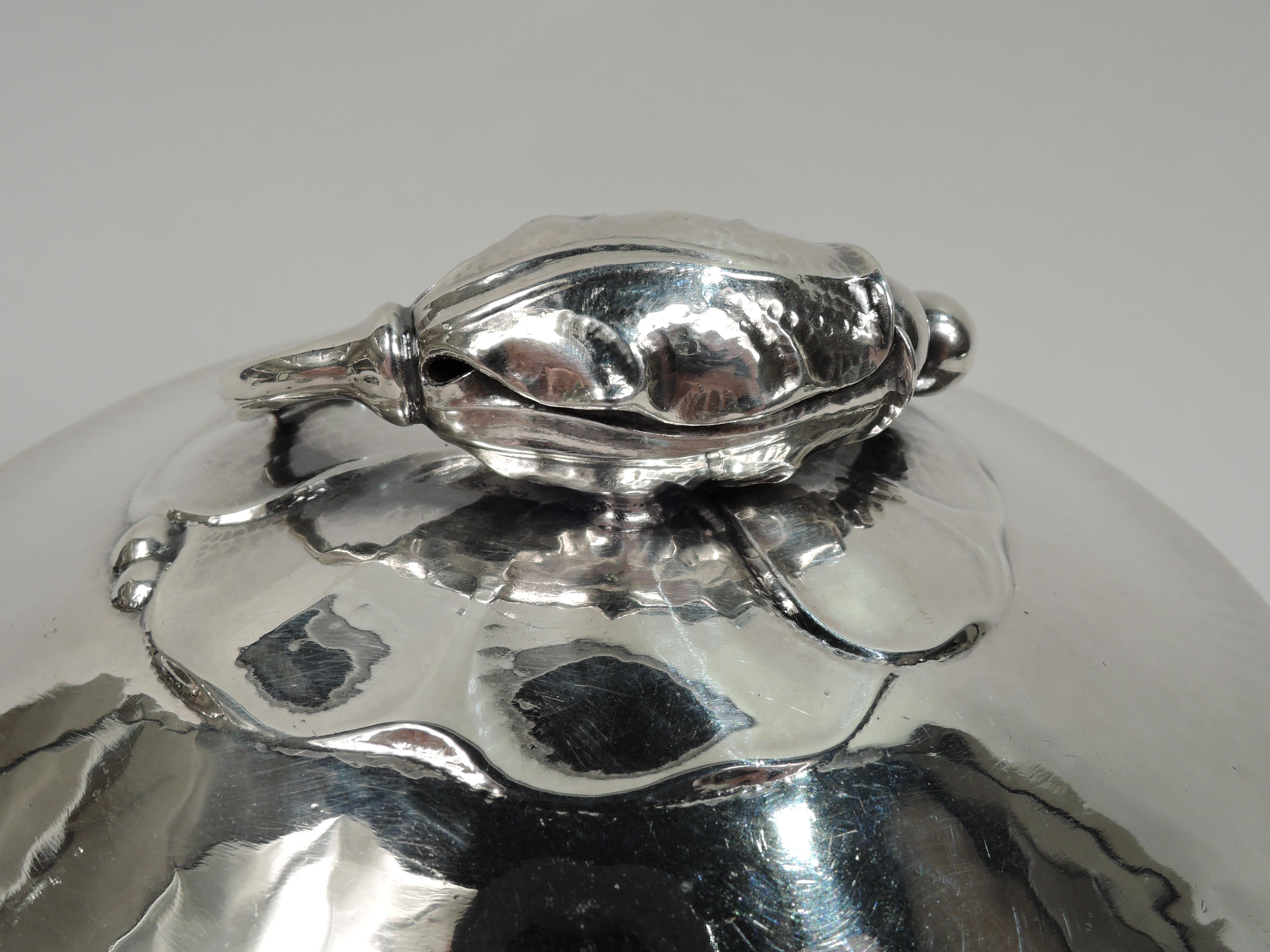 Danish Georg Jensen Blossom Sterling Silver Jelly Bowl with Baccarat Crystal