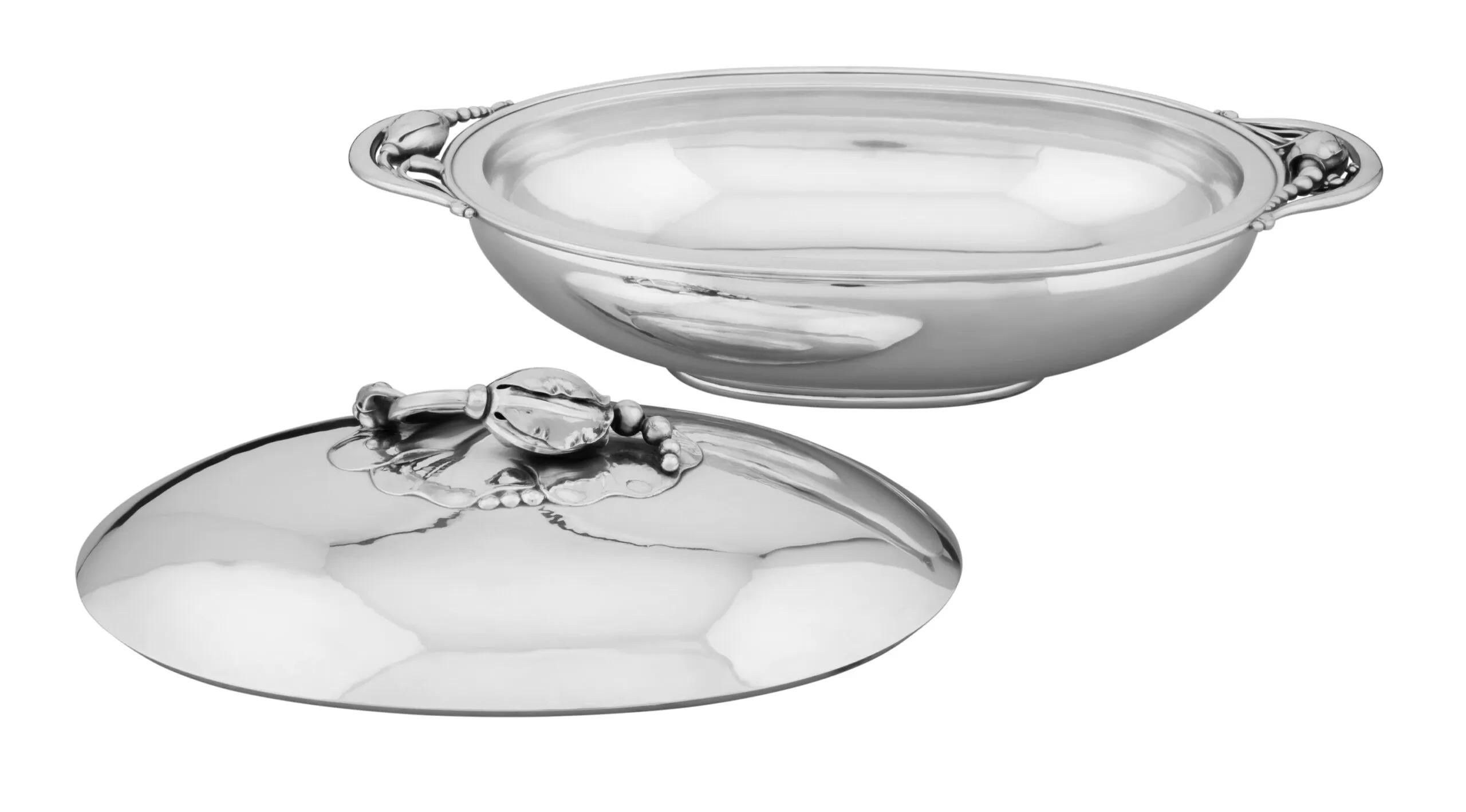 Georg Jensen Flor de plata de ley Sopera oval con tapa 2C Art Nouveau en venta