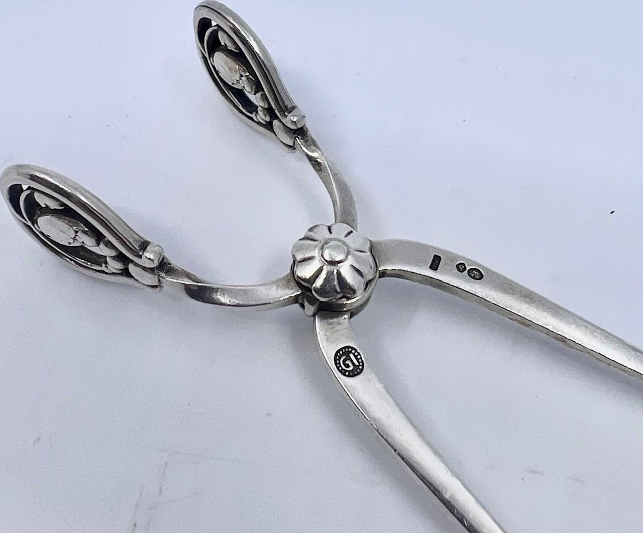 Unknown Georg Jensen Blossom Sterling Silver Sugar Tongs For Sale