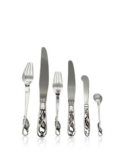 Georg Jensen Blossom Sterling Silverware Set for 12, 1919