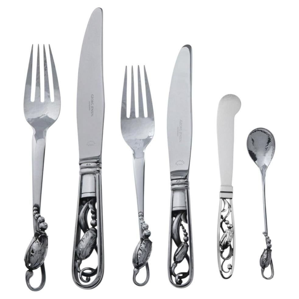Georg Jensen Blossom Sterling Silverware Set for 12, 1919