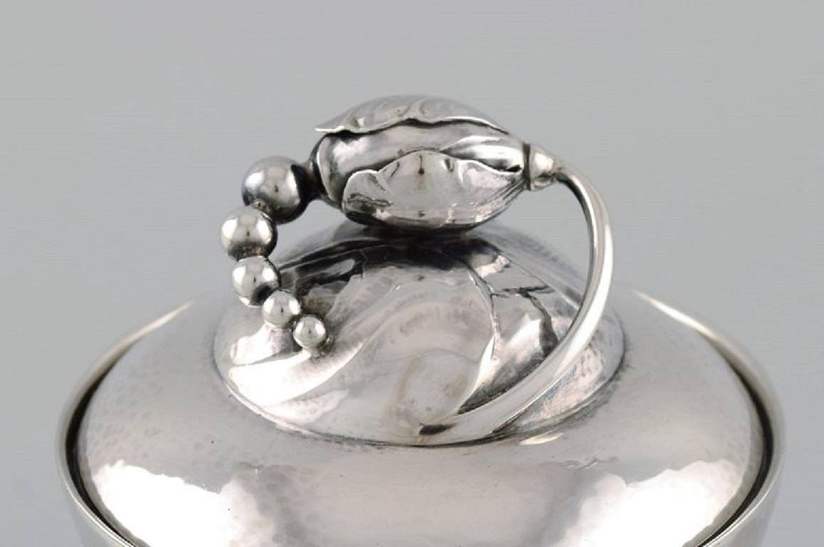 Art Nouveau Georg Jensen Blossom Sugar Bowl in Hammered Sterling Silver, Dated 1925-1932 For Sale