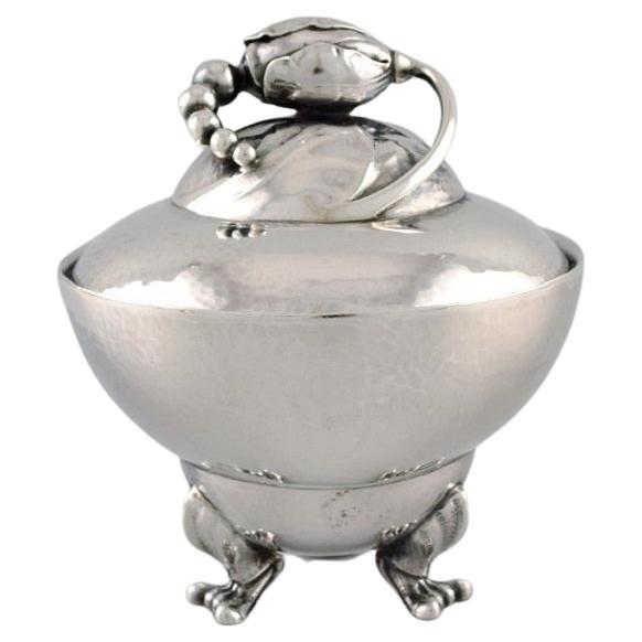 Georg Jensen Blossom Sugar Bowl in Hammered Sterling Silver, Dated 1925-1932 For Sale