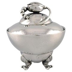 Georg Jensen Blossom Sugar Bowl in Hammered Sterling Silver, Dated 1925-1932