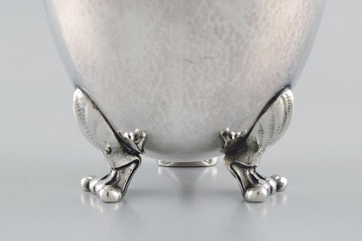 Georg Jensen Blossom Teapot in Hammered Sterling Silver with Ivory Handle In Excellent Condition For Sale In Copenhagen, DK