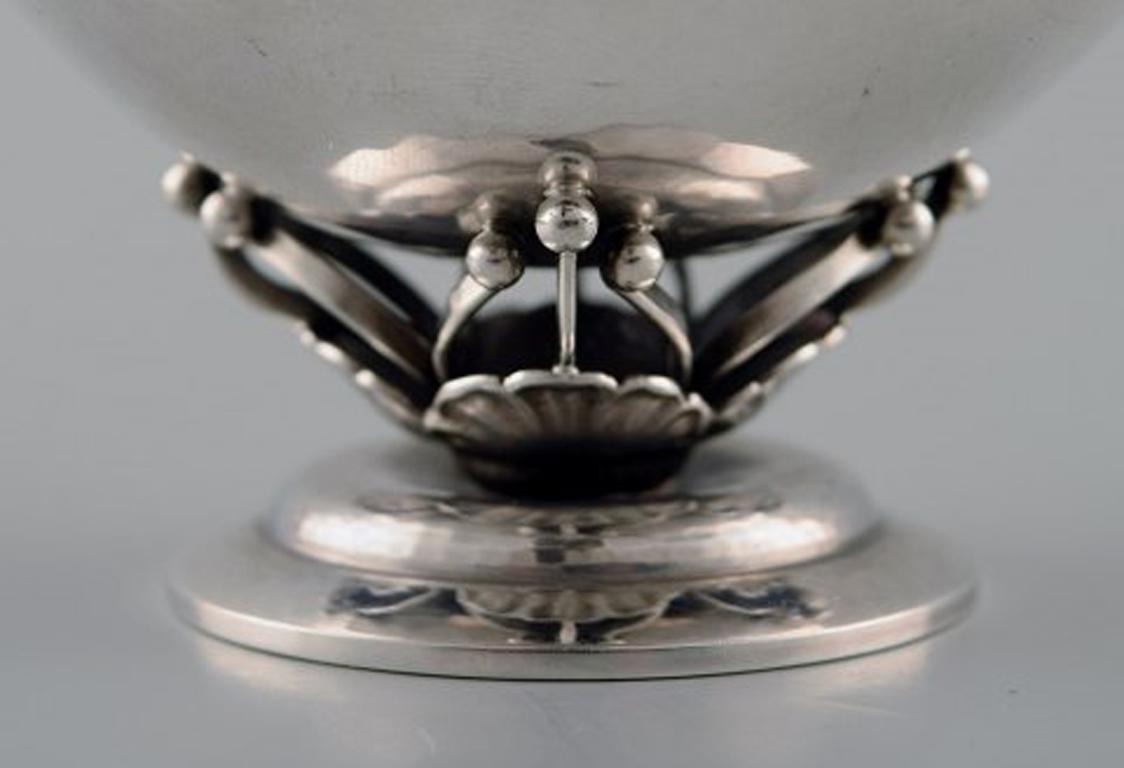 Art Nouveau Georg Jensen Bowl of Sterling Silver, Forged with Flower Buds