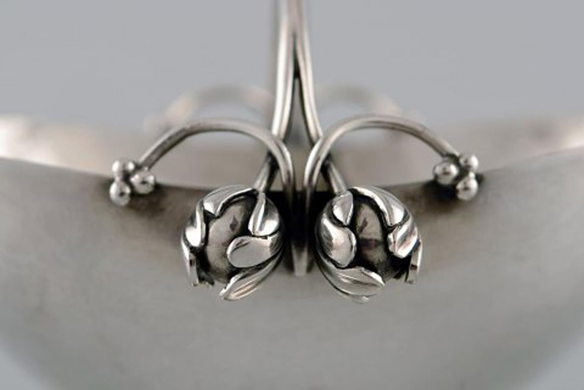 Danish Georg Jensen Bowl of Sterling Silver, Forged with Flower Buds