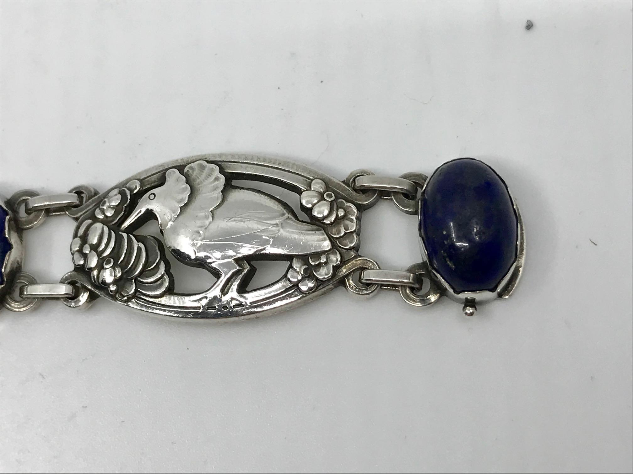 Art Nouveau Georg Jensen Bracelet #82 Lapis Lazuli For Sale