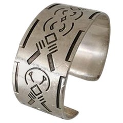 Georg Jensen Bracelet, Sterling Silver Wide Cuff Design Native American Motif