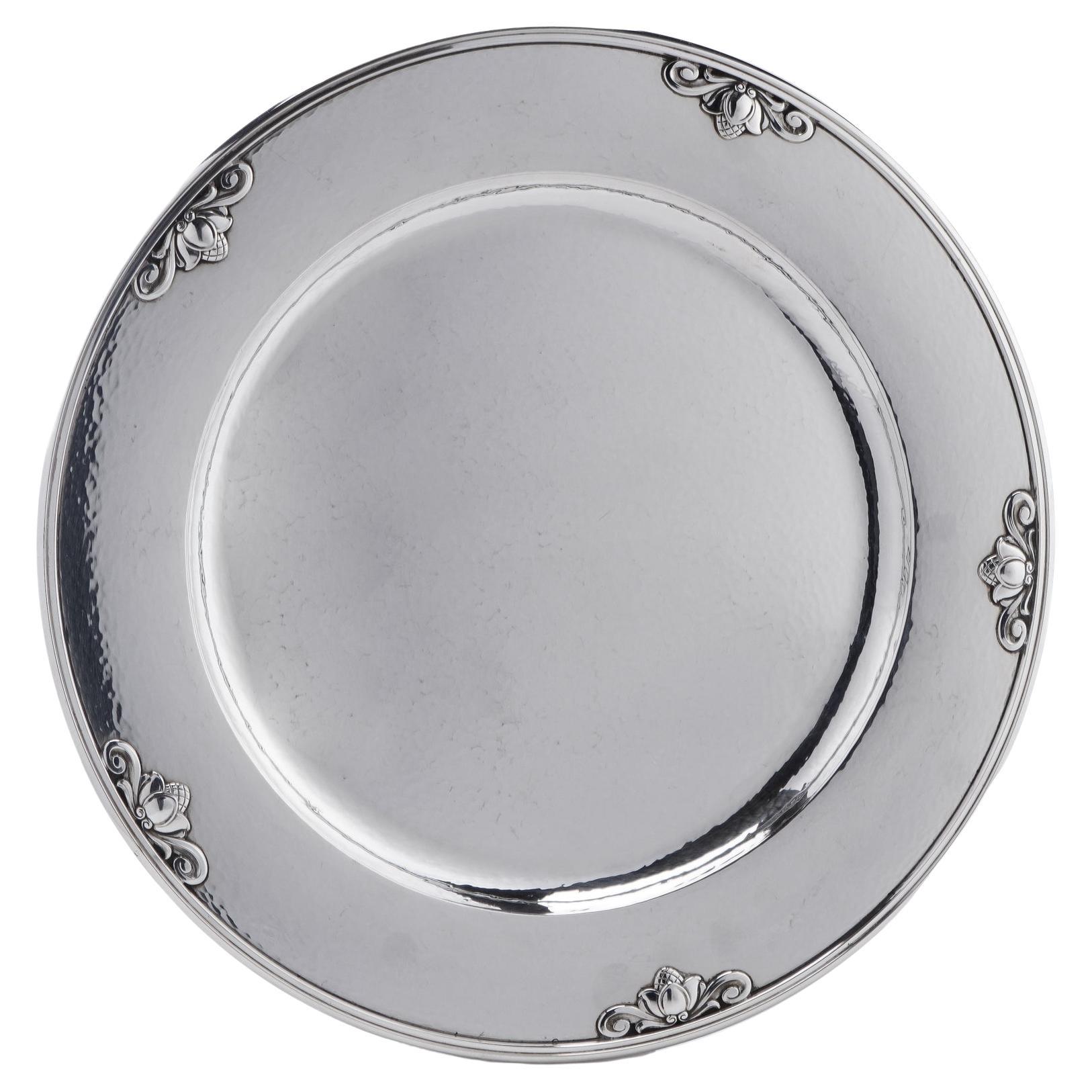 Georg Jensen Bread Plate with Acorn Pattern, .925 Silver, Johan Rohde 