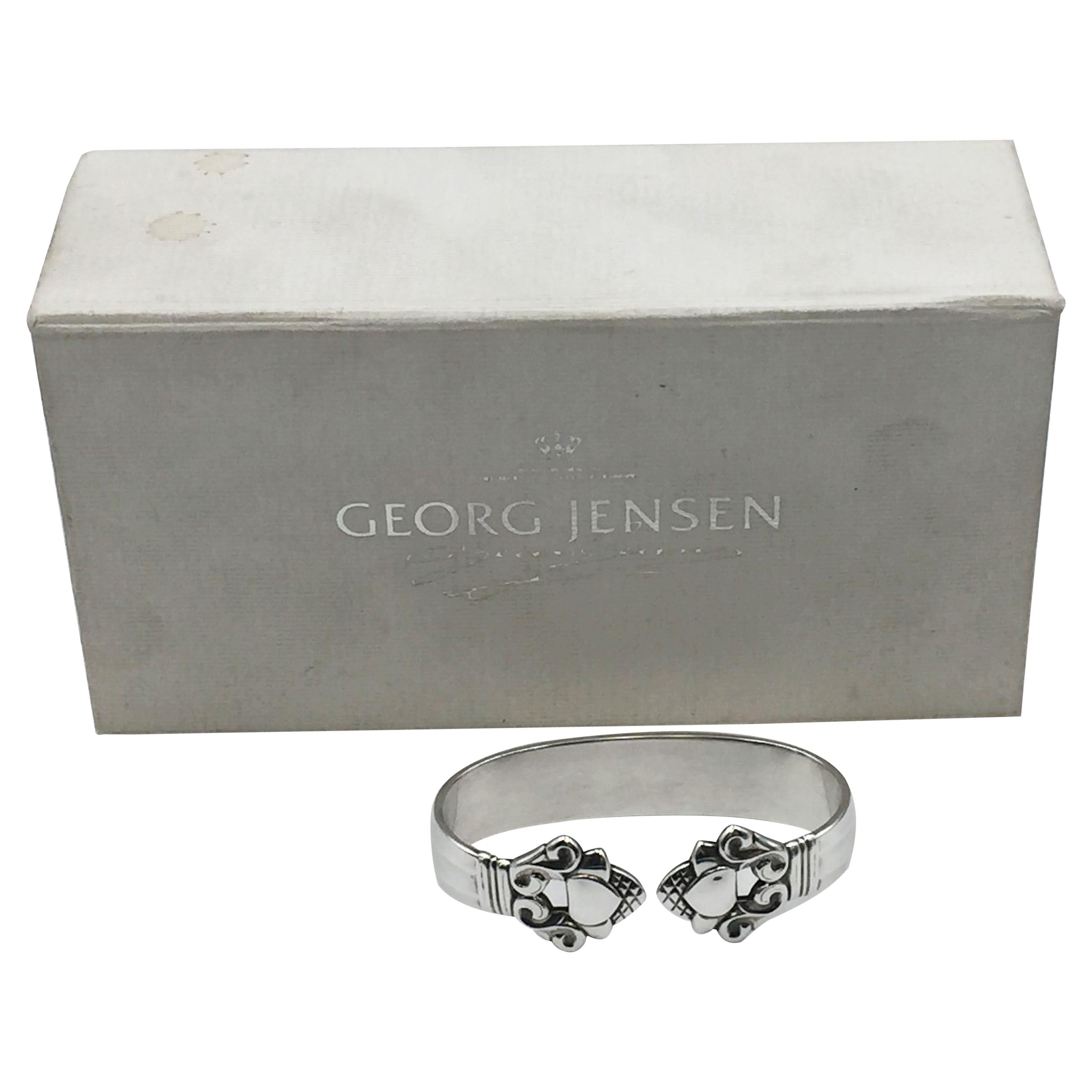 Georg Jensen by Rohde porte-serviette rond en argent sterling à motif de gland dans sa boîte
