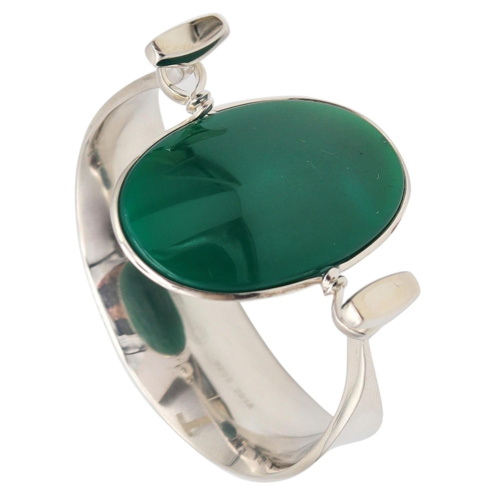 GEORG JENSEN By Vivianna Torun Bracelet In Sterling & 55.80 Cts Chrysoprase