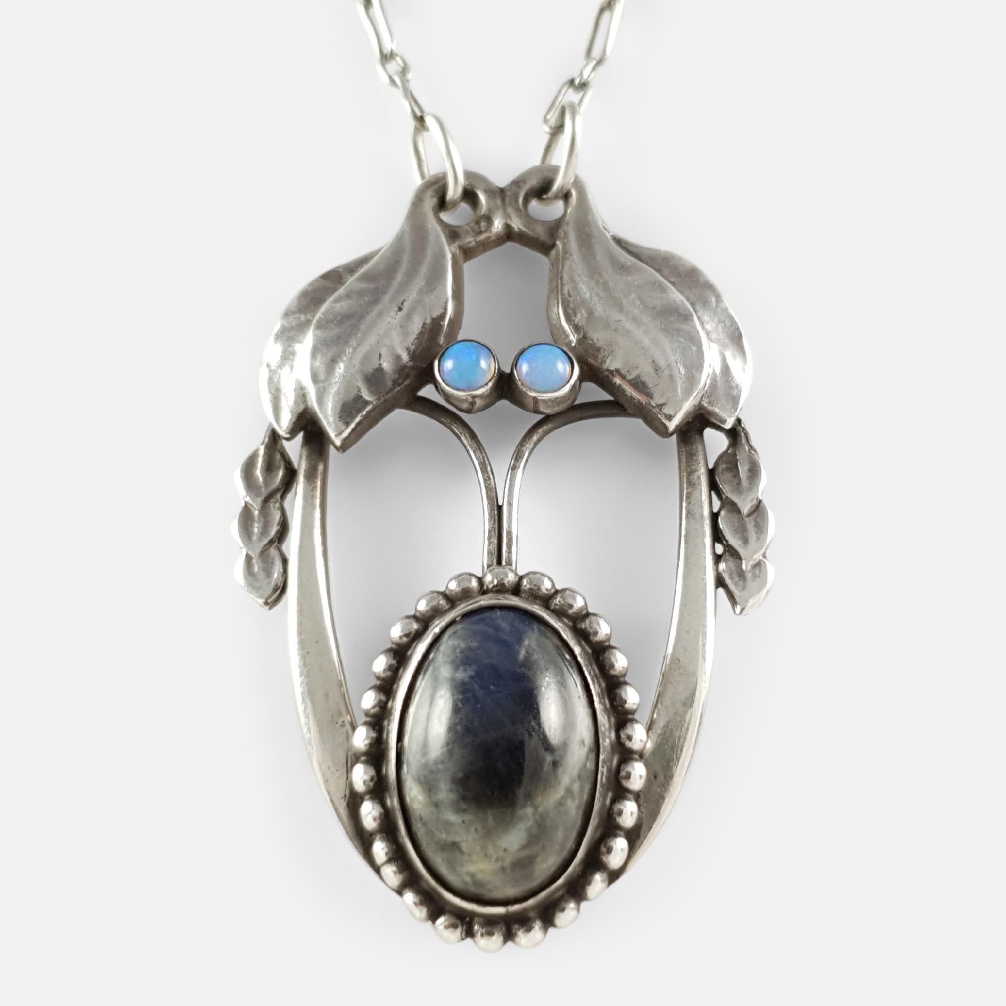 Georg Jensen Silver Opal and Labradorite Cabochon Pendant Necklace #4 c1904-1908 For Sale 1