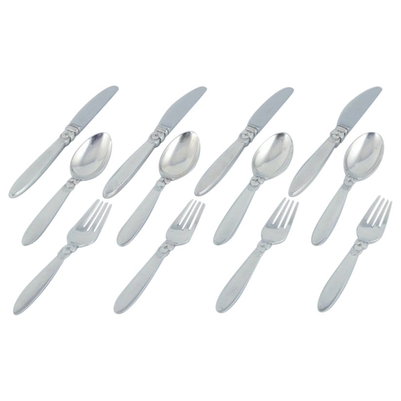 Cactus von Georg Jensen. Ein Lunch-Set für vier Personen aus Sterlingsilber. im Angebot