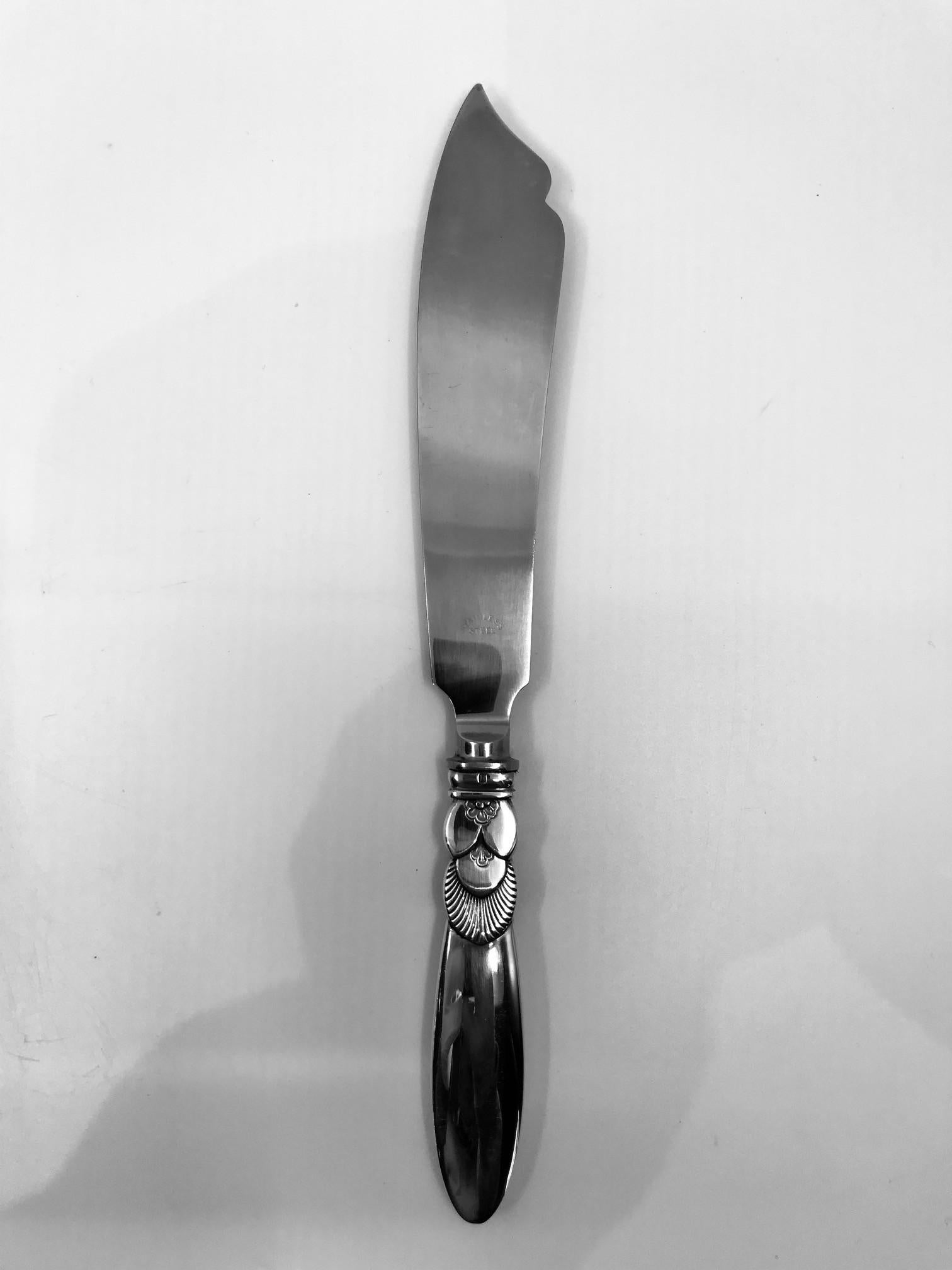 Art Deco Georg Jensen Cactus Cake Knife 196 Old Style Blade For Sale