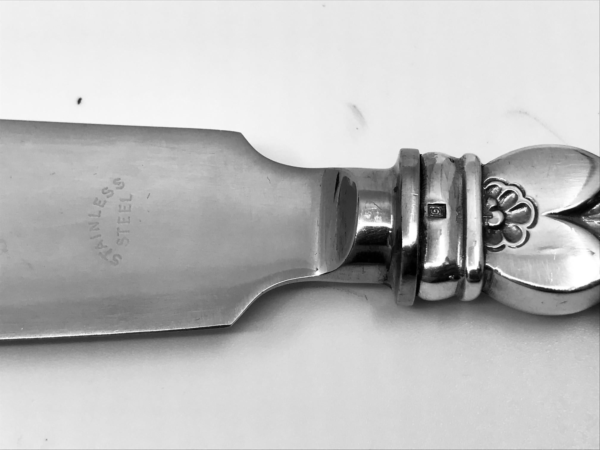 Danish Georg Jensen Cactus Cake Knife 196 Old Style Blade For Sale