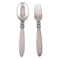 Georg Jensen "Cactus" Children's Set in Sterling Silver, Spoon and Fork
