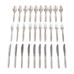 Georg Jensen Cactus Cutlery, Sterling Silver, Complete Dinner Service for 10 P