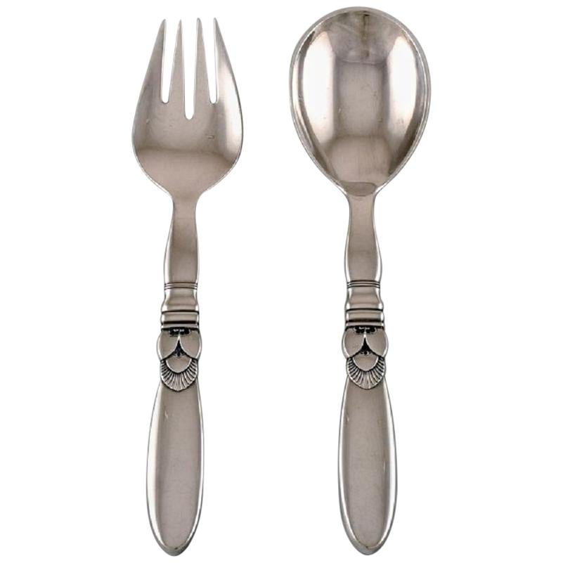 Georg Jensen "Cactus" Salad Set in All Silver, Sterling Silver For Sale