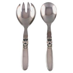 Georg Jensen "Cactus" Salad Set in Sterling Silver and Stainless Steel