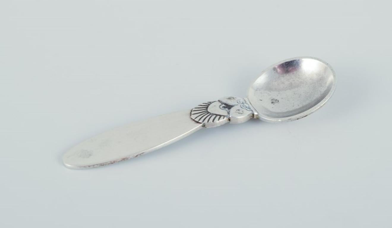 Enameled Georg Jensen Cactus. Salt cellar in sterling silver with accompanying salt spoon