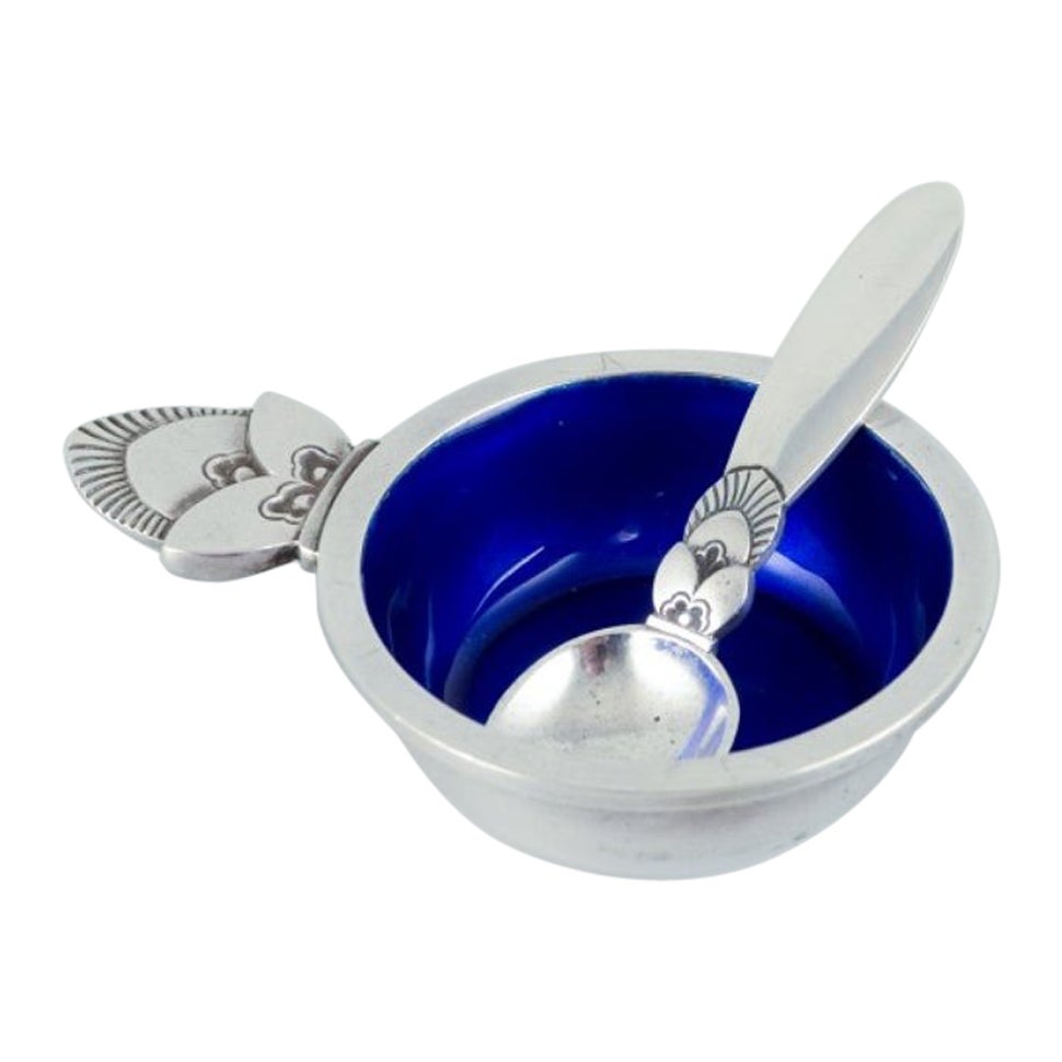 Georg Jensen Cactus. Salt cellar in sterling silver with salt spoon.