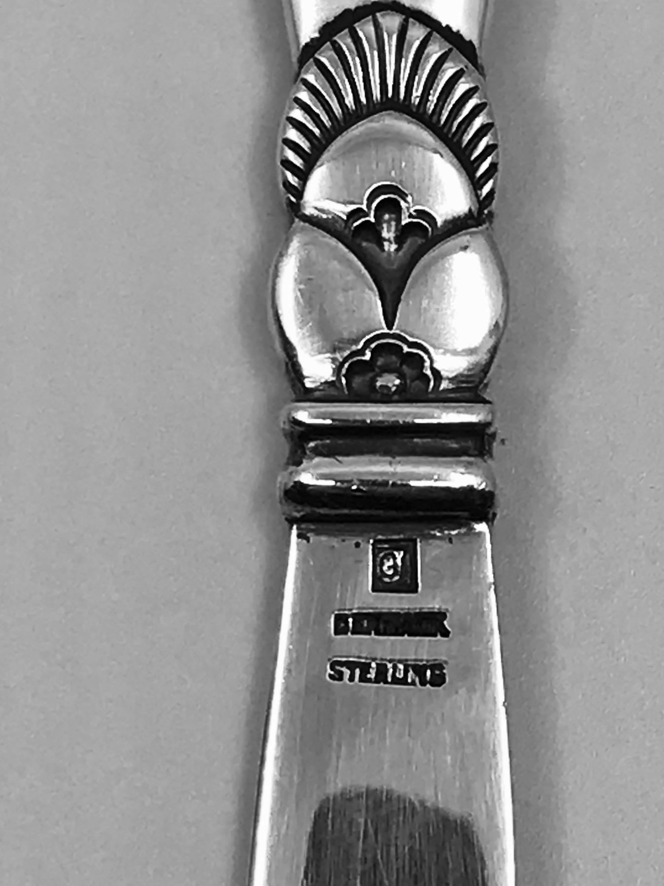 Art Deco Georg Jensen Cactus Sterling Silver Child Knife with Silver Blade 045 For Sale