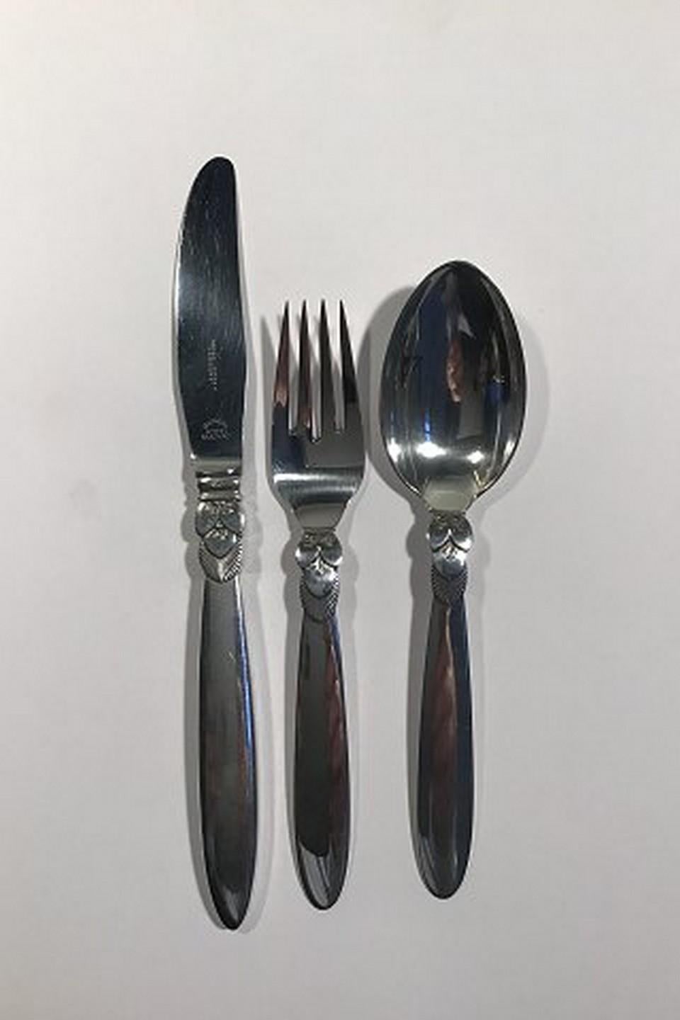 Danish Georg Jensen Cactus Sterling Silver Dinner and Lunch Flatware Set, 96 Pieces