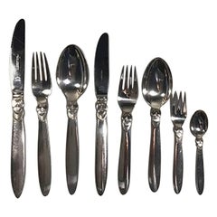 Georg Jensen Cactus Sterling Silver Dinner and Lunch Flatware Set, 96 Pieces