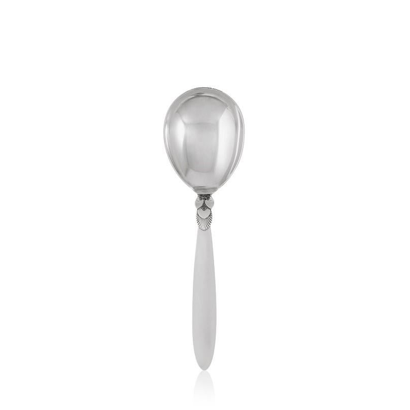 Polished Georg Jensen Cactus Sterling Silver Serving Spoon Small 115 For Sale