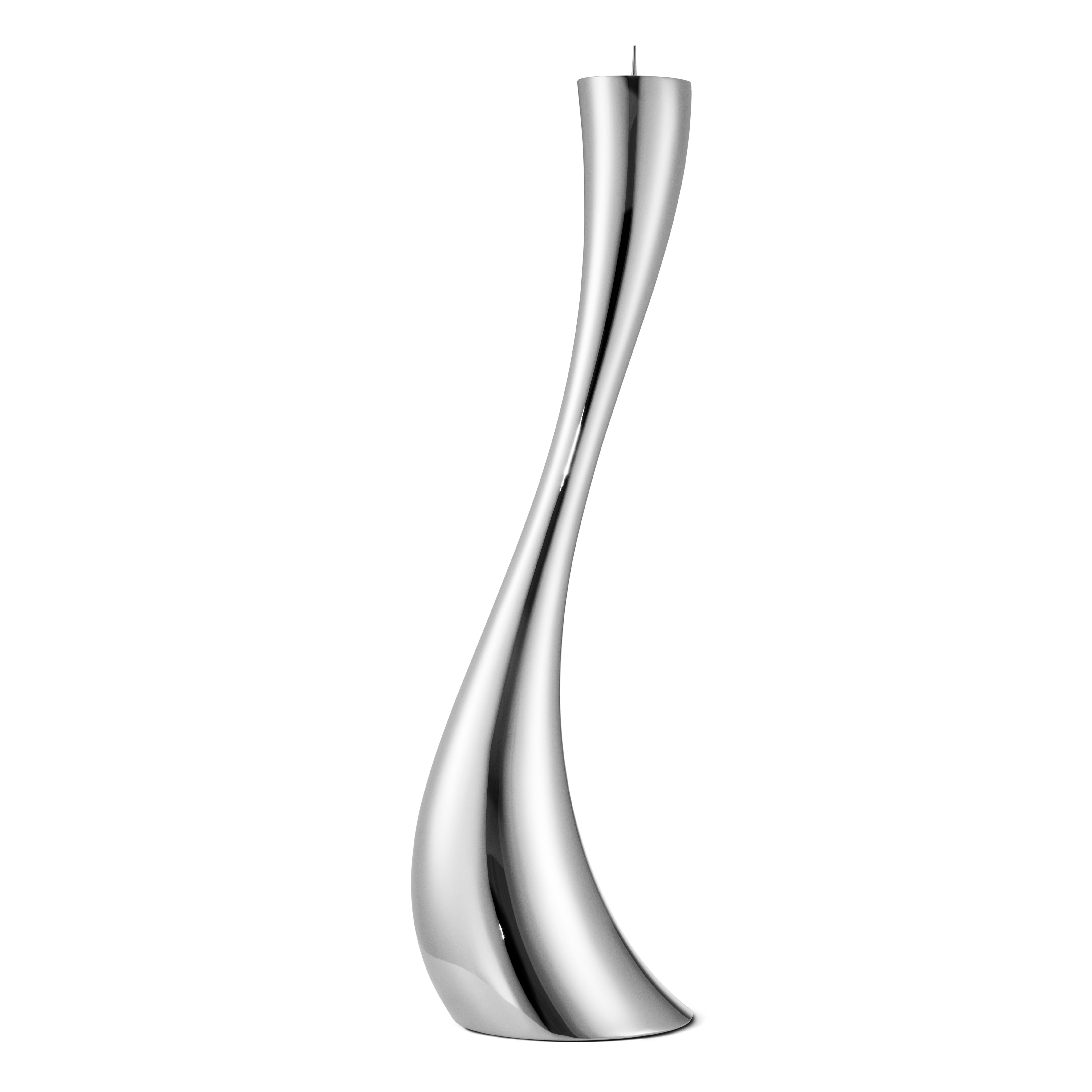 Cobra’s gorgeous spirals take on new dimensions as spectacular floor candleholders. What started as a vision for the tabletop has become a growing family thanks to three candleholders for the floor. Curving upward from its base, Cobra is instantly