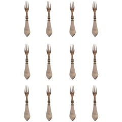 Georg Jensen Continental 12 Cake Forks, Hand-Hammered
