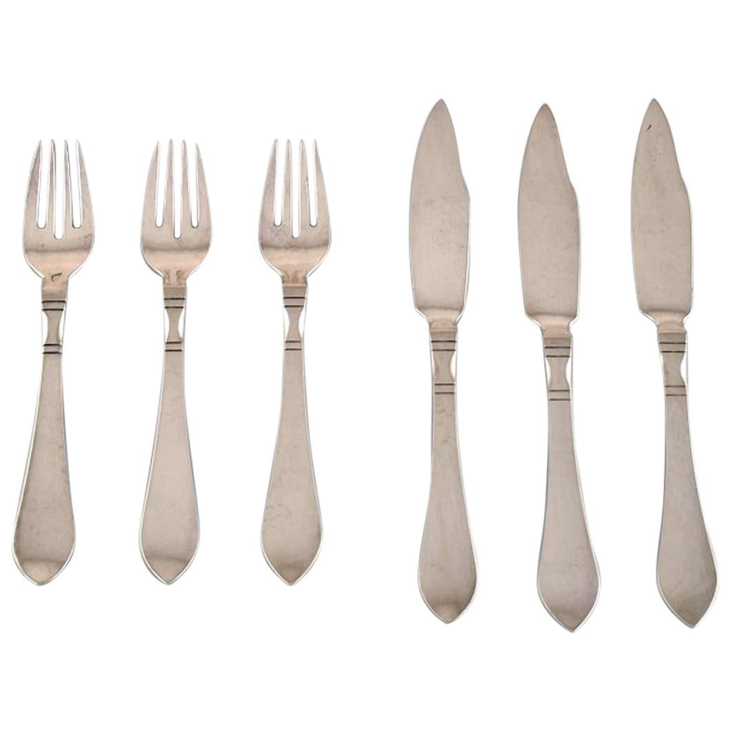 Georg Jensen Continental ‘Antik’ Sterling Silver, 3 Set of Fish Cutlery
