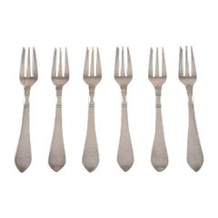 Vintage Georg Jensen Continental Cutlery, Six Cake Forks in Hammered Sterling Silver
