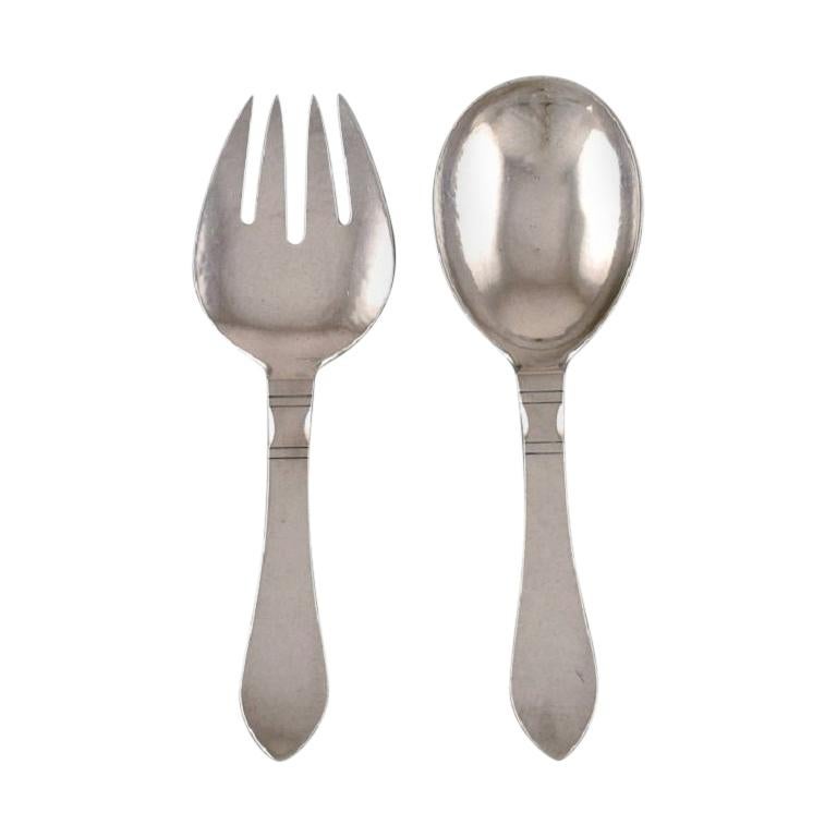 Georg Jensen Continental Salad Set in Hammered Sterling Silver, All Silver