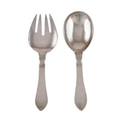 Georg Jensen Continental Salad Set in Hammered Sterling Silver, All Silver