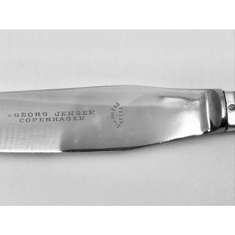 This is a large Georg Jensen dinner knife with silver handle and stainless steel blade, item 003 in the Continental pattern design #4 by Georg Jensen from 1906.

Additional information:
Material: Sterling silver
Styles: Art Nouveau
Hallmarks: With